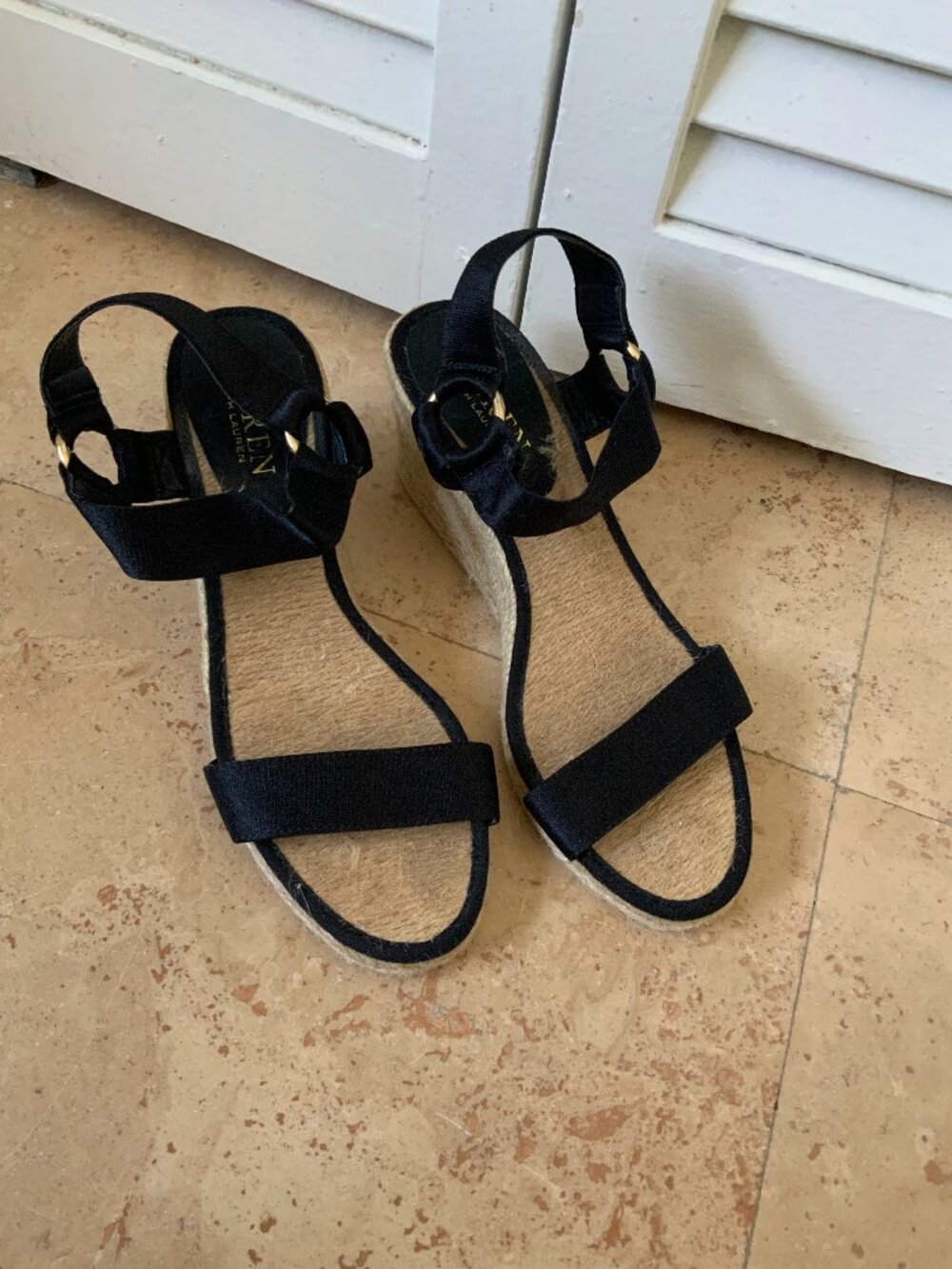 Lauren Ralph Lauren Black Espadrille Wedge Sandals Size 6.5B